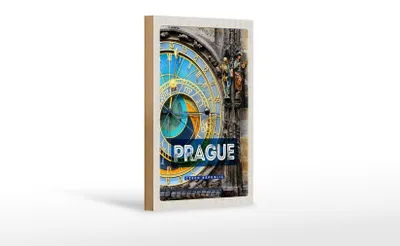 Produktbild von Holzschild Reise 12x18 cm Prague Rathausuhr Tschechien Geschenk