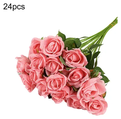 Produktbild von Künstlicher Rosenstrauß mit realistischem, langstieligem Kunstseidenrosen-Bouquet für Valentinstag, Heimdekoration, Hochzeit, Party, Tischdekoration