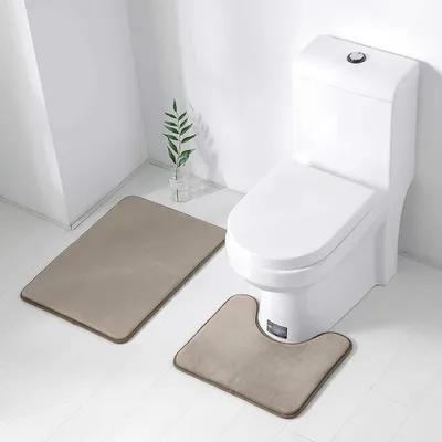 Produktbild von 2-teiliges Badematten Teppiche Set Memory-Schaum WC Badezimmer Teppich(Khaki)
