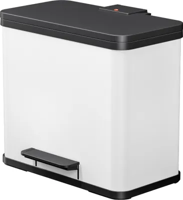 Produktbild von Hailo Öko duo Plus L Tret-Mülltrenner - freistehender 17+9 Liter Doppelmülleimer aus Stahlblech - Mülltrennsystem mit soft close Deckel - 2-fach Abfalltrenner für die Küche - Weiß