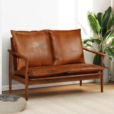 Produktbild von vidaXL 2-Sitzer-Sofa Echtleder Akazienholz Braun