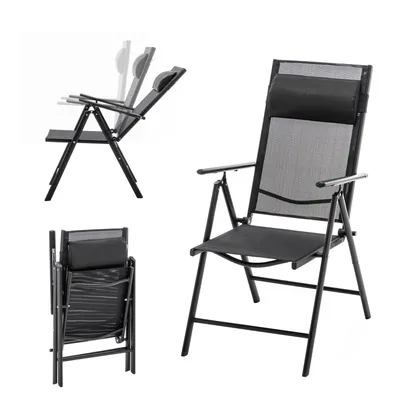 Produktbild von Gartenstühle 2er Set Hochlehner Klappbar 3-Fach Verstellbar mit Kopfkisssen Camping Stuhl Aluminium Wetterfest Klappstuhl 130kg Belastbarkeit Garten