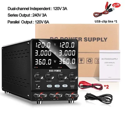 Zdjęcie produktu dla Zasilacz laboratoryjny DC – regulowane zasilanie – 120V 3A – dwukanałowy – wyświetlacz cyfrowy – regulowana napięcie i prąd