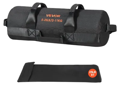 Produktbild von VEVOR Trainingssandbag, strapazierfähige Trainingspowerbags mit Griffen, 56-90 kg verstellbarer Slam Bag für Fitness Krafttraining Cross-Training, Heimtraining, Schwarz (unbefüllt), 11 kg