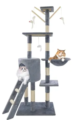 Produktbild von Katzenbaum - Kratzbaum für Wohnungskatzen - 5 Ebenen - Sisal-Kratzstämme - Hängematte - Gepolsterte Liegeflächen - Höhlen und Katzenspielzeug
