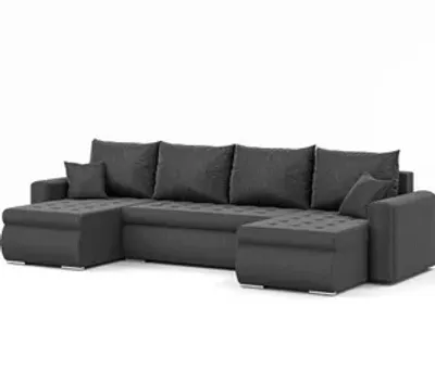 Zdjęcie produktu dla Narożnik Luis, narożnik w kształcie U, sofa, kanapa, z funkcją spania, pojemnik na pościel, dekoracyjne pikowanie, meble tapicerowane, Neve 97, szary
