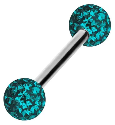 Produktbild von Zungenpiercing, Intim-Piercing Titan Barbell EPOXY-KUGELN Farbe: Silber + Kristall: Zirkonblau Stablänge: 16mm
