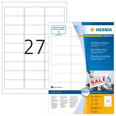 Produktbild von Etiketten A4 weiß 63,5x29,6 mm Movables/ablösbar Papier matt 2700 St.