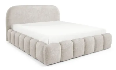 Obrázok produktu pre Postel s čalúneným čelom 160x200, zaoblené čelo, kovový rošt, zásuvka pod posteľ - krémová farba
