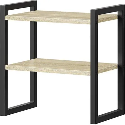 Immagine prodotto di Organizzatore da scrivania con ripiano per libri, ideale per ufficio e casa - Colore nero e legno - Multiuso - Salvaspazio