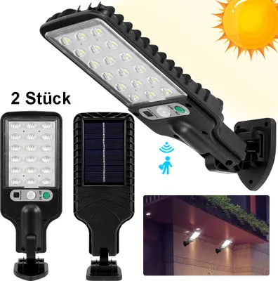 Produktbild von 2 Stück LED Solarlampe Für Außen mit Bewegungsmelder Sensor, Straßenleuchte Gartenleuchten mit 18 LEDs 3 Modi IP65,Wandleuchte für Balkon Hof Tor Garten Pavillon, Kaltweiß
