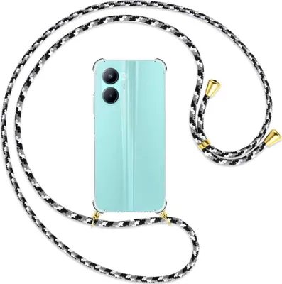 Produktbild von Handykette Backcover-Schutzhülle mit Band (Metall goldfarben) für Realme C33 (RMX3624, 6.5'') - schwarz/grau/weiß
