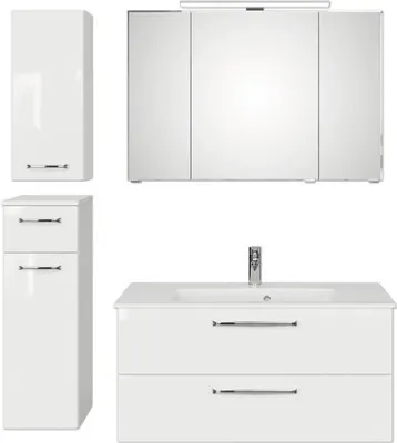 Produktbild von Pelipal Badmöbel-Set Kumba BxHxT 137 x 200 x 50 cm Frontfarbe weiß glanz mit Mineralguss-Waschtisch weiß, Unterschrank u