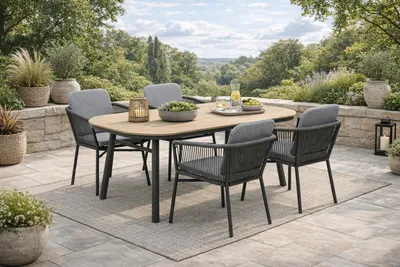 Produktbild von Destiny Sitzgruppe LIMONE SAN MARINO 4 Sessel + 1 Tisch 180x90x74cm, holzfarben