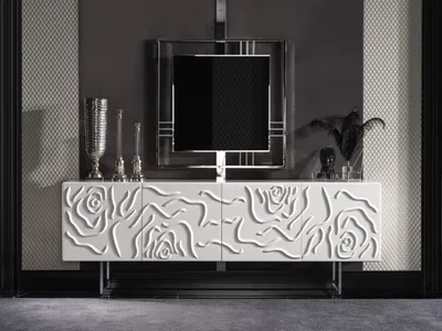Obrázok produktu pre Elegantes weißes Esszimmer Set mit Sideboard und Spiegel aus Holz