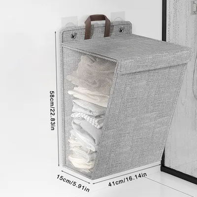 Produktbild von Wäschekorb Faltbar 60L,mit Deckel mit Griffen,Aufhängbar Wäschekorb,Atmungsaktiver Wäsche Organizer,grau