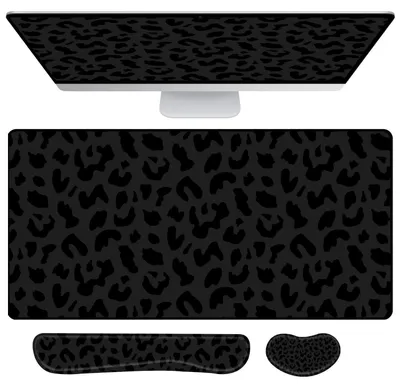 Produktbild von Gaming Mauspad 3-in-1 mit Handgelenkstützen 80x40cm Schwarzer Leopard Muster