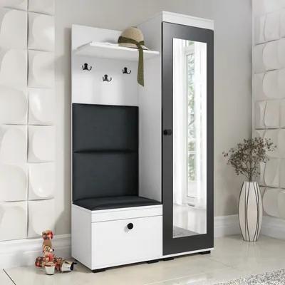 Produktbild von Garderobenset DUO, mit Spiegel, Kleiderhaken, Schuhschrank, Garderobenschrank - Weiß