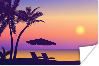 Produktbild von MuchoWow® Poster Strandkorb - Strand - Sommer - Zeichnung 120x80 cm - Bilder