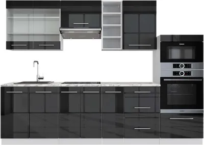 Produktbild von Küchenzeile Vicco Fame-Line Anthrazit Hochglanz/Weiß 280 cm , AP Marmor, Model 42368