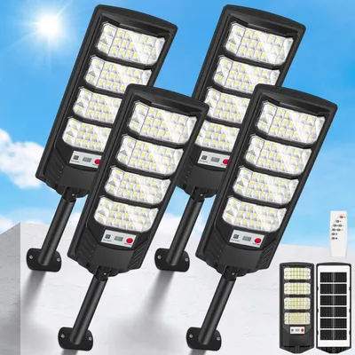 Imagen del producto de Juego de 4 farolas solares para exteriores, de 600 W, con protección IP66 contra el agua y con sensor de movimiento