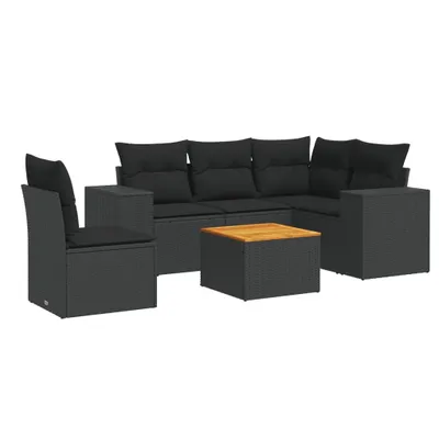 Produktbild von vidaXL 6-tlg. Garten-Sofagarnitur mit Kissen Schwarz Poly Rattan