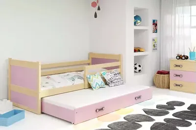 Obrázek produktu pro Dětská postel s přistýlkou bez matrací 80x190 FERGUS - borovice / růžová