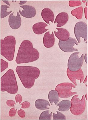 Kinderteppich 120 x 170 cm Mädchenteppich Kinderzimmer Konturenschnitt Prinzessin Pink Rosa Blumen