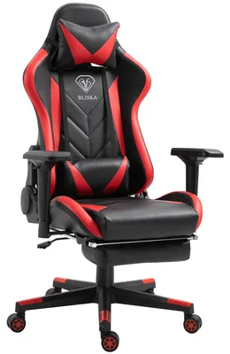 Produktbild von Gaming Stuhl mit Fußstütze und ergonomsichen 4D-Armlehnen gaming chair in ergonomischer Sportsitz Optik Gamer Stuhl mit verstellbaren Rückenstützkissen Bürostuhl,Farbe:Schwarz/Rot