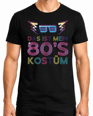 Immagine prodotto di MY 80'S COSTUME Maglietta da uomo con occhiali da festa retrò al neon degli anni '80, nero, L