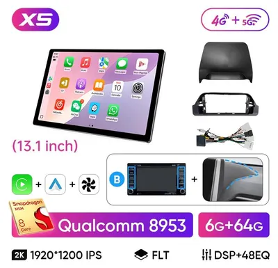 Imagen del producto de Radio para coche - Reproductor multimedia - Radio con pantalla táctil integrada - Pantalla de 13,1 pulgadas con resolución 2K - Compatible con CarPlay y Android Auto
