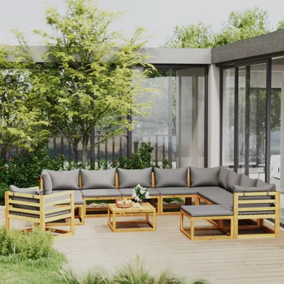 Imagen del producto de Maison Exclusive: Juego de salón de jardín de 12 piezas con cojines, fabricado en madera de acacia maciza