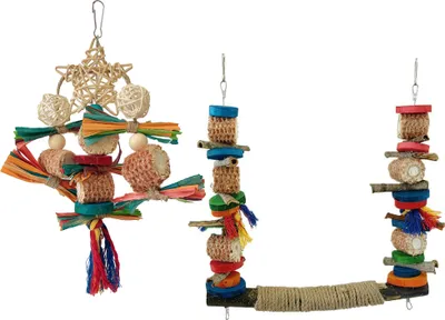 Image de Set Avec 2 Oiseaux, Bois Naturel, Cage Pour Oiseaux, Perchoir, Balançoire Et Jouet à Mâcher, Plateforme Pour Perroquets, Perchoir Suspendu, Support Confortable