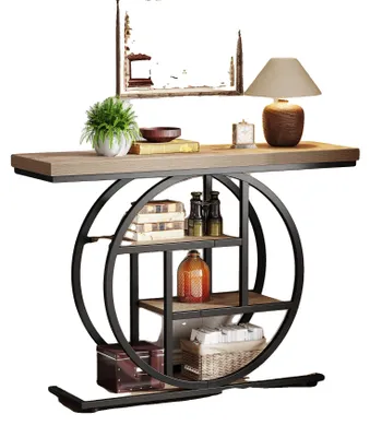 Image de Table console, 4 étagères, style industriel, marron clair