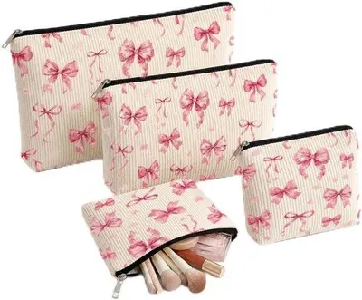 Produktbild von 4 Kosmetiktaschen mit Reißverschluss, 3 Größen, doppelseitig bedruckte Polyester-Kosmetiktaschen, große Reißverschluss-Reisetasche als Organizer