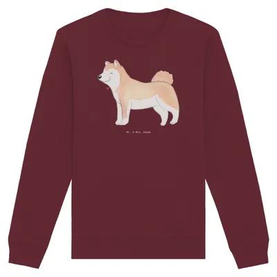 Produktbild von Mr. & Mrs. Panda Baumwoll Sweatshirt Akita Inu Moment Größe S - Burgundy - Geschenk, Akita-Inu, Pulli, Japanischer, Sweater, Ken, Pullover, Bio