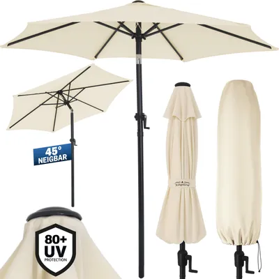 Image de KINGSLEEVE® Parasol inclinable Ø 200cm beige Parasol en aluminium avec manivelle Protection solaire jardin terrasse