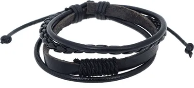 Produktbild von Armband 4-lagig geflochtenes Schmuckzubehör Handgefertigter Armreif aus Kunstleder für Uni-Schwarz