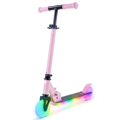 Produktbild von LUMI RIDE Kinder Roller Kinderscooter zweiradscooter mit LED Räder, Hinterbremsen, Höhenverstellbare, bis 50kg belastbar, klappbar rosa Sun Baby