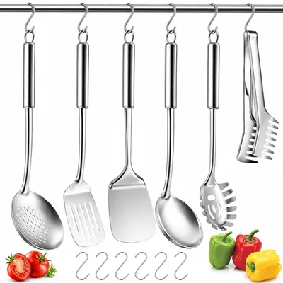 6-teiliges Edelstahl-Küchenutensilien-Set mit Haken
