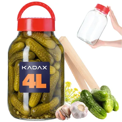 Productafbeelding van KADAX inwekglaas met tang "Hogatza", augurkenpot met kunststof deksel, inwekglaasjes, 4 liter