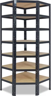 Immagine prodotto di shelfplaza BLACK 230x70x40 cm scaffale angolare in nero con 7 ripiani e 125 kg di portata per ripiano