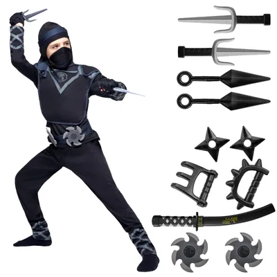 Ninja-Kostüm-Set für Kinder, schwarz, mit Accessoires, Halloween