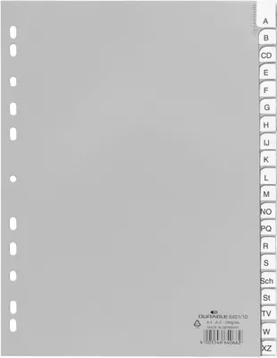 Produktbild von DURABLE Register A4 20-tlg. A-Z umschweißt PP, 640110 grau