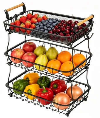 Obst-Etagere 3 Ebenen mit Bananenhalter, Metall, abnehmbar