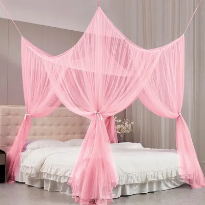 Produktbild von Moskitonetz In- und Outdoor Mückennetz Bettvorhang 4 Türen für Balkon Camping,210x190x240cm Große Insektennetz Dichtem Netz Fliegennetz Vorhang,Rosa