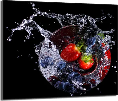 Produktbild von Herdabdeckplatte 60x52 Glaskeramikkochfeld Abdeckung Spritzschutz Glasplatte Deko Schneidebrett, Erdbeeren Schwarz