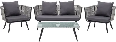 Zdjęcie produktu dla BELIANI Zestaw mebli ogrodowych ciemnoszary 4-osobowy szare poduchy sofa 2 fotele stolik
