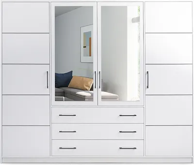 Produktbild von Kleiderschrank BALI D4 240 cm mit Spiegel, Drehtürenschrank, Schlafzimmerschrank, Weiß, großer Stauraum (Weiss)