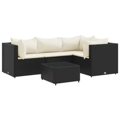 Immagine prodotto di vidaXL Set da salotto da giardino 5 pezzi con cuscini in polirattan nero